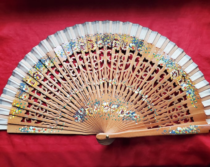 F-0008 - Wooden Style Hand Painted Fan - Georgian Fan, Regency Fan, Victorian Fan, Hand Fan,