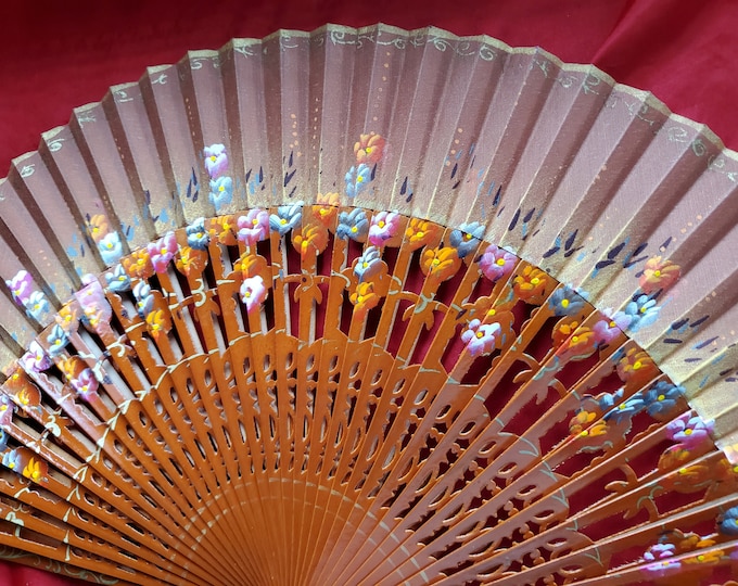 F-0005 - Wooden Hand Painted Hand Fan - Georgian Fan, Regency Fan, Victorian Fan, Hand Fan,