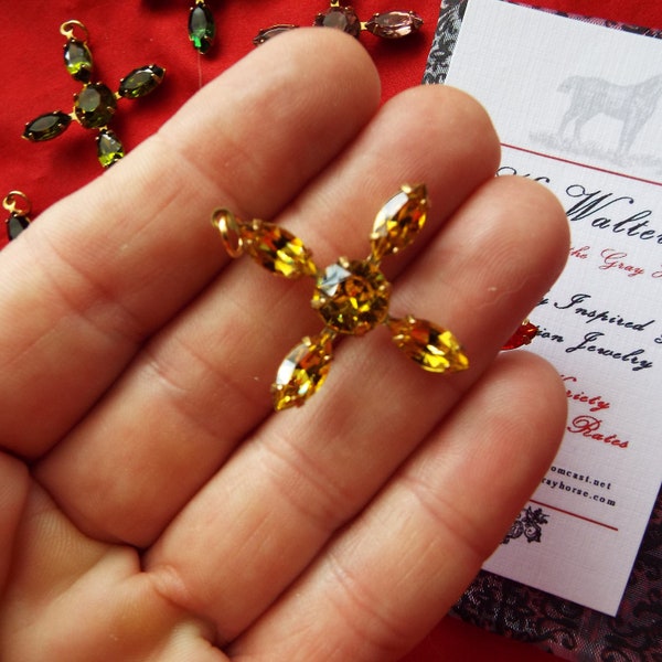 PE-0072 - Jane Austen Cross in Various Colors - Swarovski Crystals, Crystal Cross, Georgian Cross, Regency Cross, Victorian Cross, Emma