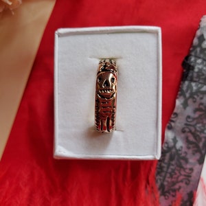 R-0083- Mourning Skeleton Black Enamel  Band/Ring - Memento Mori, Mourning Ring, Skeleton Ring, Reproduction