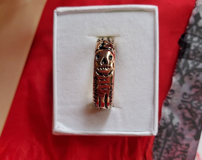 R-0083- Mourning Skeleton Black Enamel  Band/Ring - Memento Mori, Mourning Ring, Skeleton Ring, Reproduction