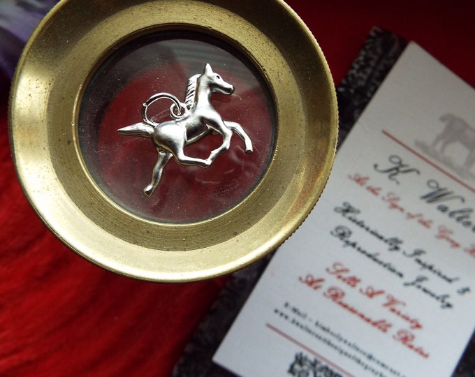 PE-0102H - Gold or Silver Running Horse Pendant - Reenactor Jewelry, Chatelaine Charm, Georgian, 17th Century, 19th Century, Pony, Horse