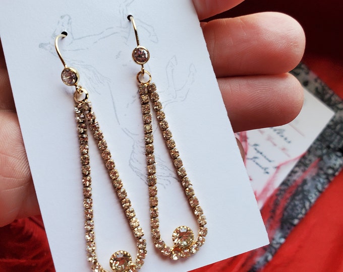 E-0603 - Rhinestone Drop Earrings - Georgian Earrings, Regency, Crystal Earrings, 18th Century Jewelry, Regency Jewelry