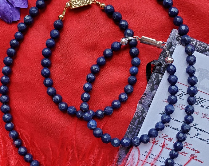 N-0059 - Faceted Lapis Lazuli Necklace and Bracelets - Lapis, Blue, Faceted Beads