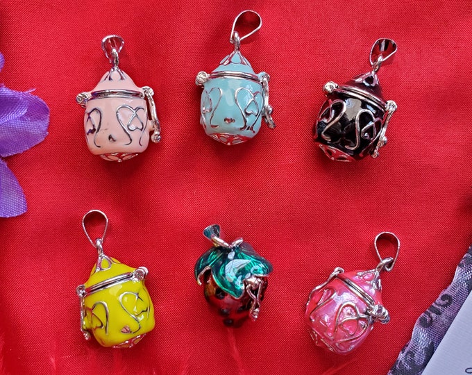 PE-0076B - Prayer Box, Wish Pendant, or Perfume Box - Various Shapes and Colors, Trinket, Enameled, Strawberry, Teardrops