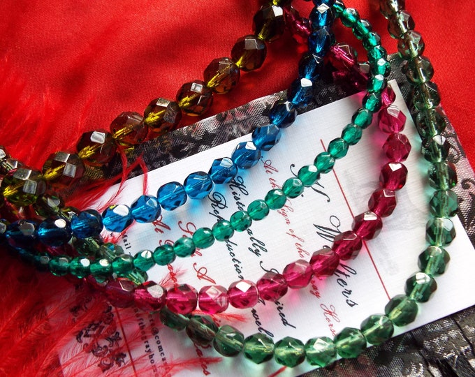 N-0095A - Faceted Czech Glass Necklace - Blue, Green, Olivine, Dark Aqua, Glass, Faceted, Czech Glass