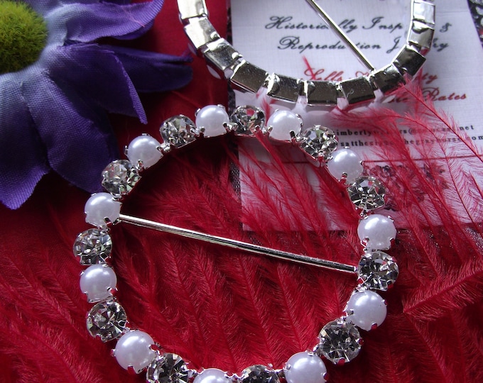 SB-0007 - Silver or Gold Rhinestone and Glass Pearl Belt Buckle Slide - Sash Buckle, Hat Buckle, Shoe Buckle