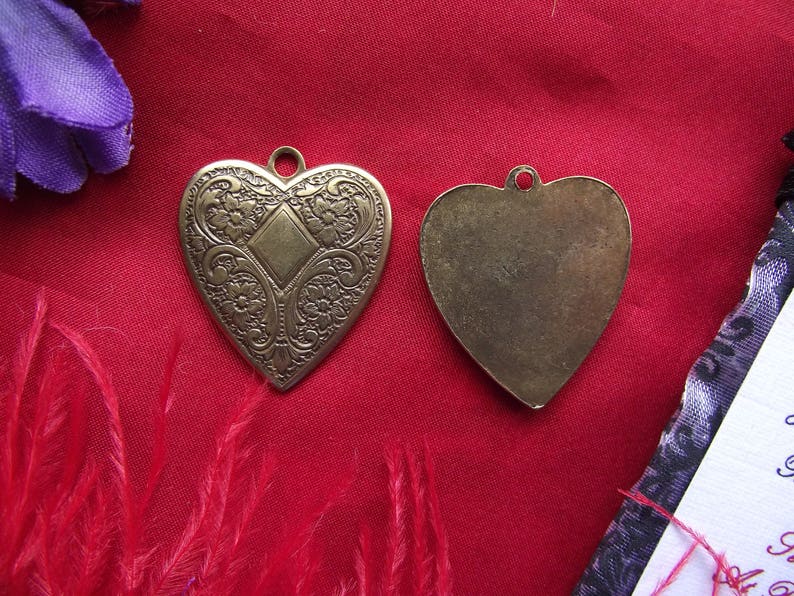 PE-0075PM - Brass Georgian Heart Pendant - Reenactor Jewelry, Chatelaine Charm, Georgian Pendant, Faceted Heart, Vintage Brass Heart
