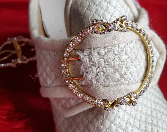 SB-0016GLD - The Charlotte GOLD Clear Paste 18th Century Reproduction Shoe Buckle - Georgian Shoe Buckle - Georgian Buckle EXCLUSIVE