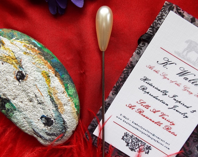 HA-0112 - 11 inch Hat pin with Vintage Glass Pearls - Victorian, Edwardian