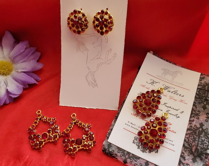 E-0654A - Martha Washington Garnet Rosette and Chinese Bow Pendant Earrings - Red, Day Night Earring, Martha, Garnet Earring