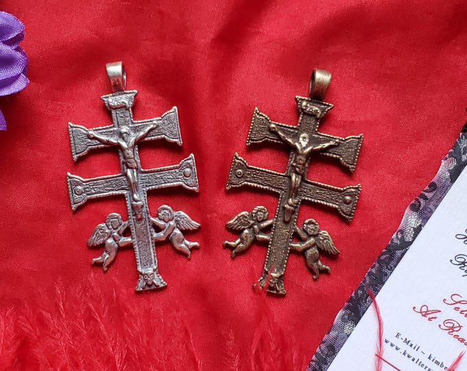 PE-0009 - Traditional Double Sided Caravaca Crucifix - Sterling Silver or Bronze Cross - Cara Vaca