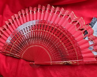 F-0007A - Wooden Window Style Hand Painted Fan - Georgian Fan, Regency Fan, Victorian Fan, Hand Fan,