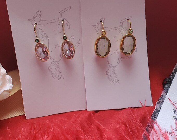 E-0404 - Green or Clear Glass Oval Drops - Simple Earrings