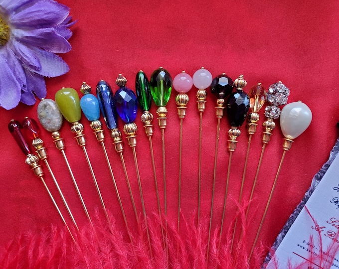 HA-0105G - 6 inch Gold Hat pins with Beads - 20 Gauge