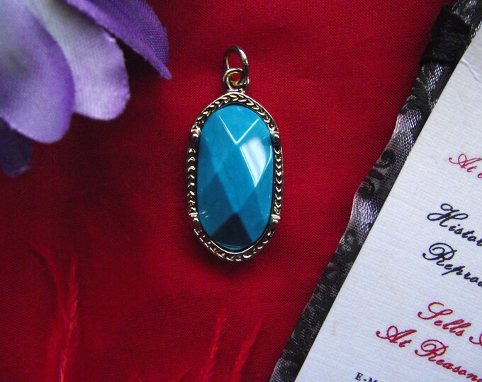 PE-0017 - Turquoise Faceted Cabochon in a Gold Plated Setting - Neoclassical Pendant, Regency Pendant, Art Deco Pendant