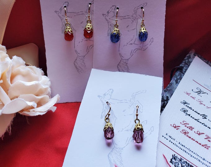 E-0594- Small Faceted Glass Earrings - Red, Blue, Pink
