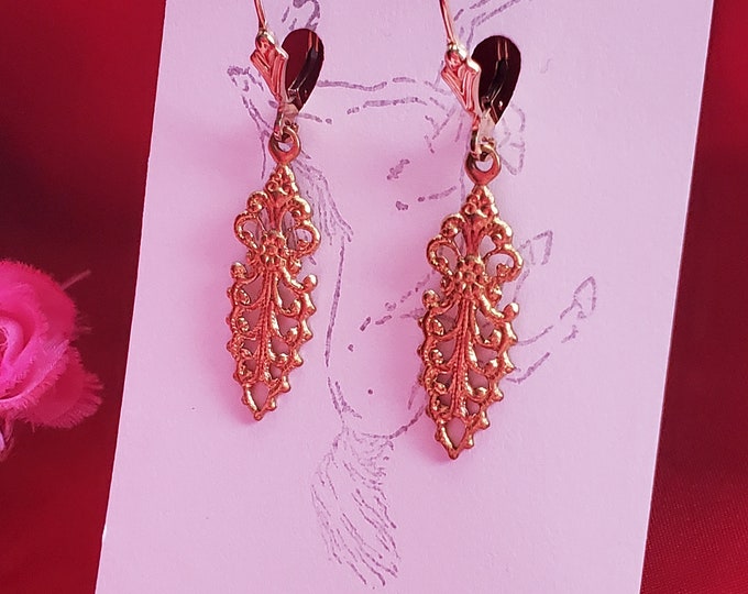 E-0623S - Filigree Floral Earrings, Renaissance Earrings, Georgian Earrings, Regency Earrings, Victorian Earrings
