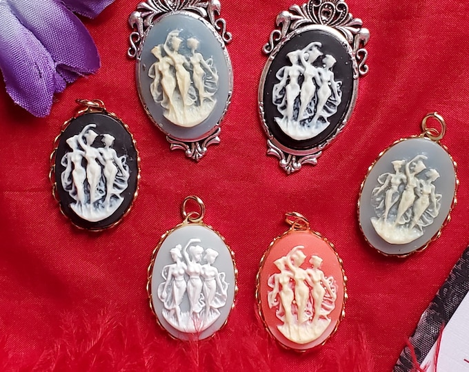 PE-0105 - Three Muses Reproduction Pendant - Black, Blue Three Graces, Three Muses, Pendant