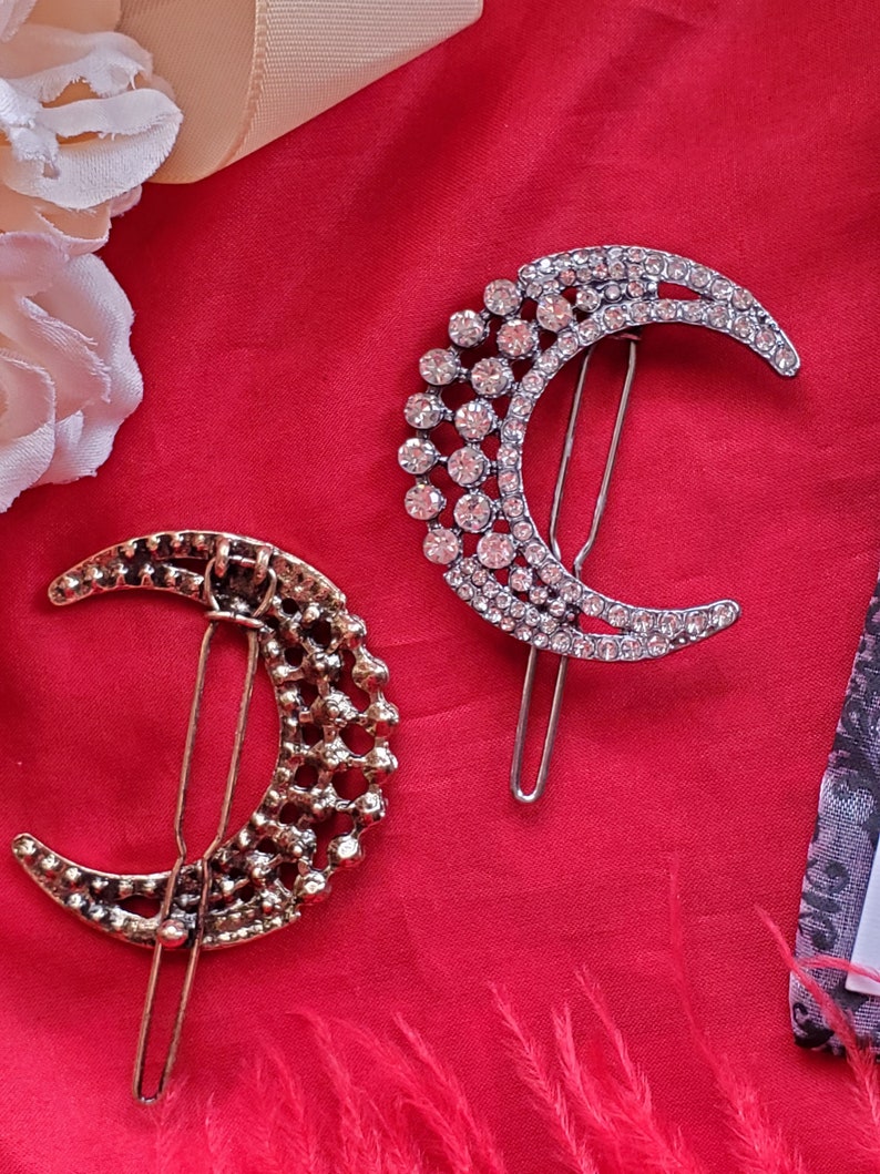 HA-0018 - Half Moon Crystal Barrette - 1780, Georgian, Celestrial, Moon