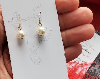 E-0540 - Gold-Filled Earrings with Round Pearls - 17th Century, Girl with a Pearl Earring, Georgian, Regency