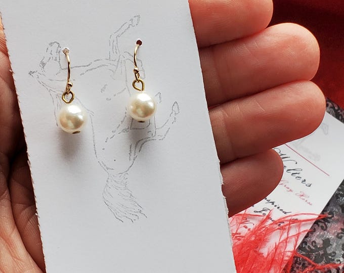 E-0540 - Gold-Filled Earrings with Round Pearls - 17th Century, Girl with a Pearl Earring, Georgian, Regency