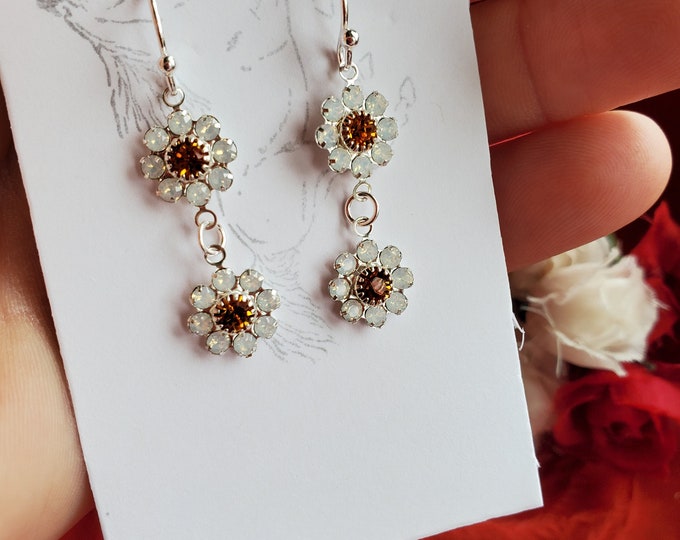 E-0525 - Sterling Silver or Gold Filled Leverback with Swarovski Crystal Flower Drops