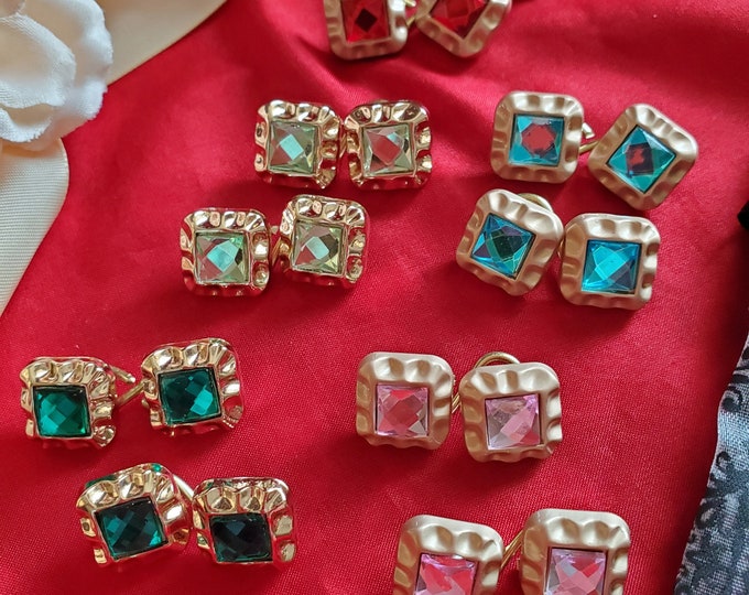 SL-0033 - Green Rhinestone Gold Metal Sleeve Links (Cuff Links) - Reenactor, Living History, Wedding Cuff Links, Green,Emerald, Aquamarine