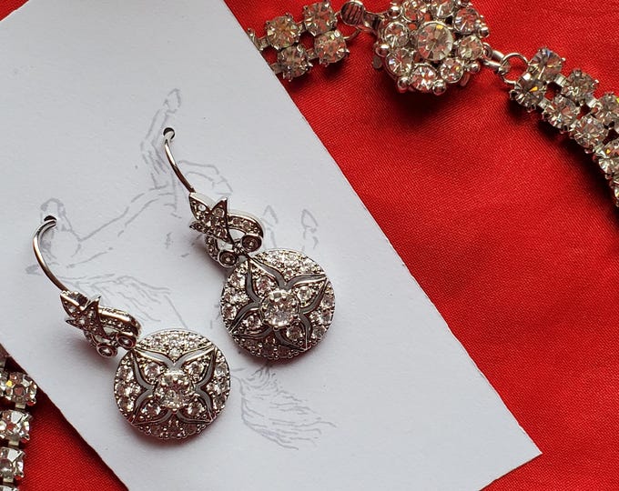 N-0002 - Vintage Paste Collet Necklace with Forget Me Not Crystal Cluster Clasp - 18th Century, Georgian, Regency, Victorian