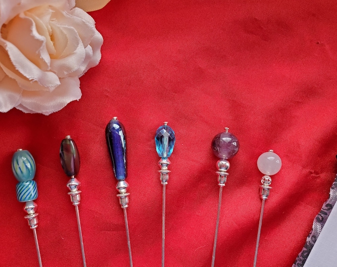 HA-0105Z - 6 inch Silver Hat pins with Beads - 20 Gauge