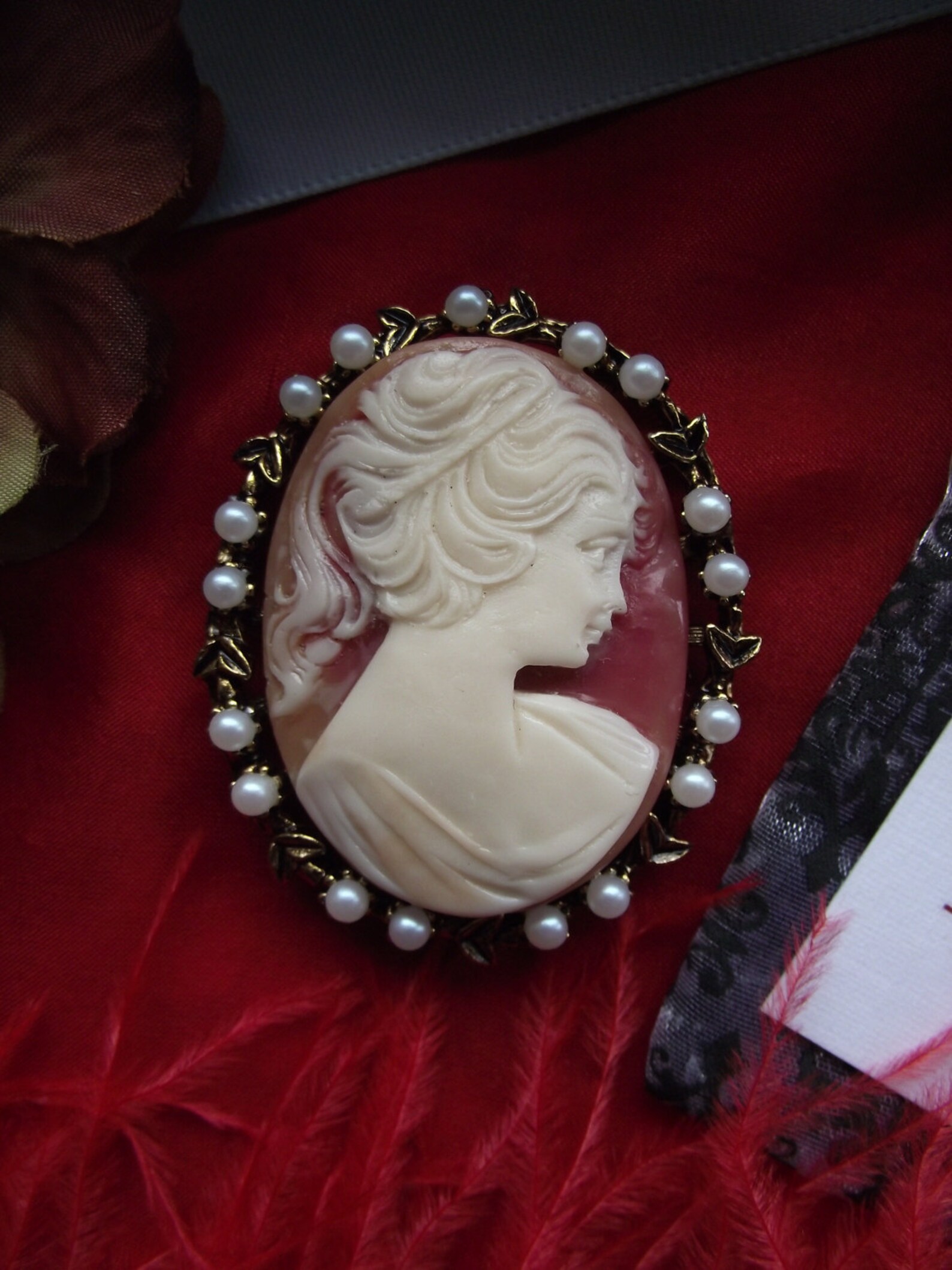 P0016 Vintage Cameos with Pearls Pendant Victorian Cameo Etsy
