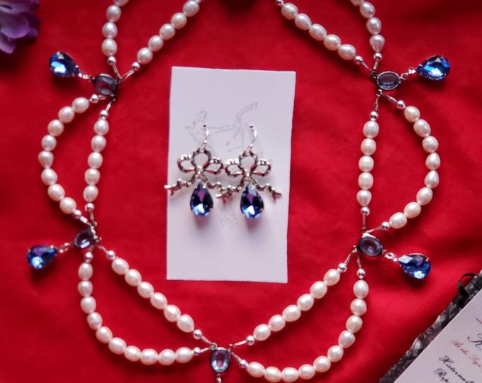 S-0012 - Georgian Pearl Festoon Necklace Bib Necklace and Earring Set, Renaissance Necklace, Regency Necklace, Georgian Festoon Necklace