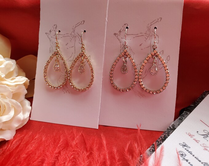 E-0559T - Teardrop Rhinestone Drops - Georgian Earrings, Reenactor, Regency, Civil War