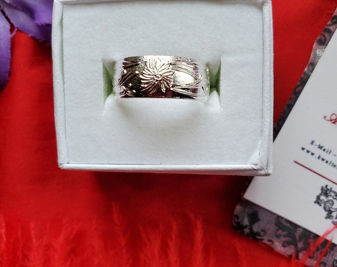 R-0072C - Sterling Silver Wide Posey Ring - Regency Posey Ring, Georgian Posey Ring, Elizabethan Posey Ring