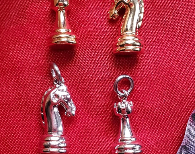 PE-0204 - Chess Charms Pawn or Knight Chess Piece Pendants - Gold or Silver Plated