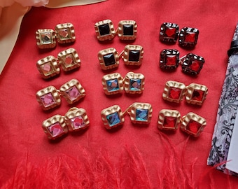 SL-0033 - Green Rhinestone Gold Metal Sleeve Links (Cuff Links) - Reenactor, Living History, Wedding Cuff Links, Green,Emerald, Aquamarine