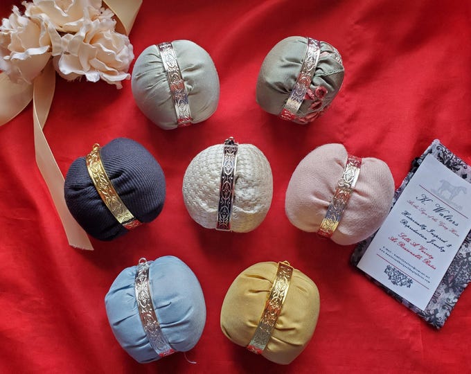 PE-0098BL - Silk Pin Ball - Equipage, Chatelaine, Sewing, Embroidery, Historical Pin Ball, Pin Cushion, Hanging Pin Cushion