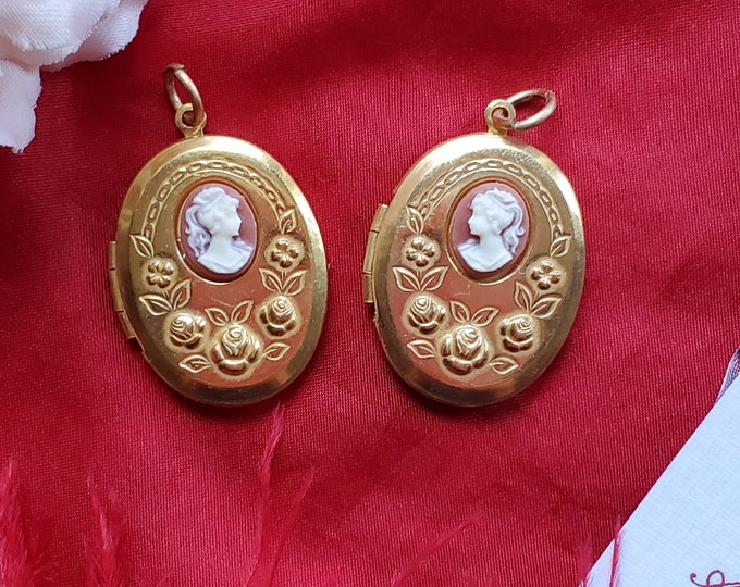 PE-0045A - Vintage Brass Locket with Pearl or Coral Cameo