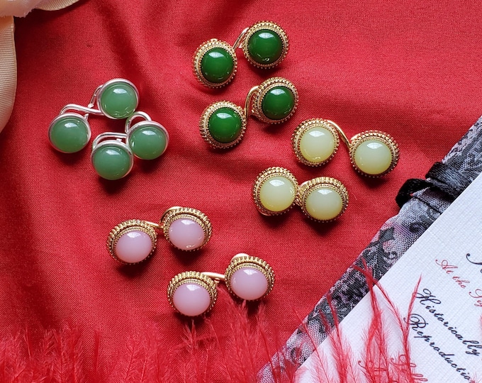 SL-0019 - Pink, Green, or Light Green Gold Metal Sleeve Links (Cuff Links) - Reenactor, Living History, Wedding Cuff Links, Pink, Green