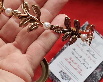 HA-0051A - Laurel Leaf and Pearl Headband - Rome, Regency, Neoclassical, Head Band