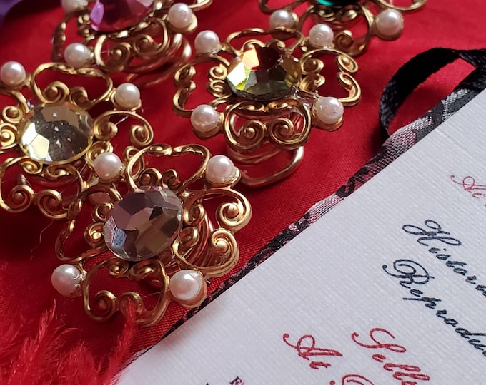 HA-0086A - Brass Swarovski Crystal and Seed Pearl Hair Swirls or Hair Spirals - Hair Sprig, Georgian Hair Sprig, Regency Hair Sprig