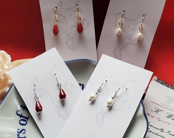 E-0007 - Portrait of a Lady, White Cultured Rice Pearl Earrings - SCA, Reenactor Earrings, Campfollower, Costuming, Everyday