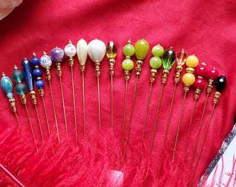 HA-0109G - 8 inch Gold Hat pin with Beads
