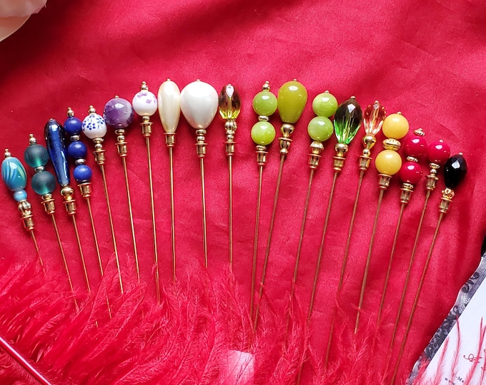 HA-0109G - 8 inch Gold Hat pin with Beads