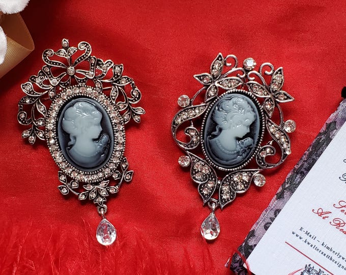 BR-0040 - Georgian Style Cameo Floral Brooch, Blue Cameo