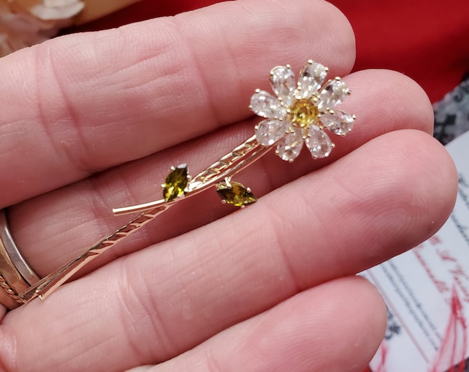 HA-0153 - Rhinestone Daisy Bobby Pin - Daisy, Happy, Rhinestone, Flower, Bobby Pin
