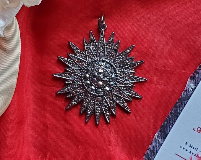 PE-0107 - Cut Steel Style Gunmetal Sunburst Pendant