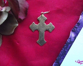 N-0149 - Vintage Small Brass Plain Cross - Rosary, Cross Pendant