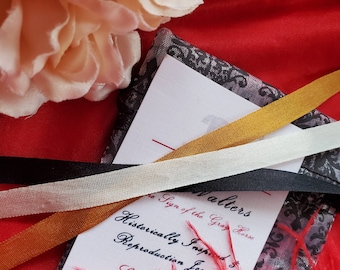 R-0001 - 1/4 inch Wide 100 percent Silk Ribbon by the Yard - Gold, Black, Cream, 100% Silk