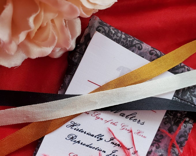 R-0001 - 1/4 inch Wide 100 percent Silk Ribbon by the Yard - Gold, Black, Cream, 100% Silk